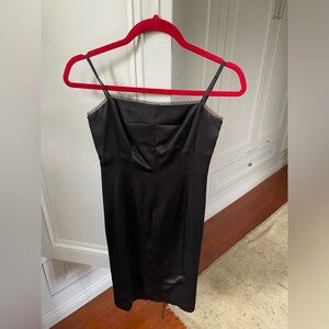 BCBG silk black dress with back tie and lace, size 0